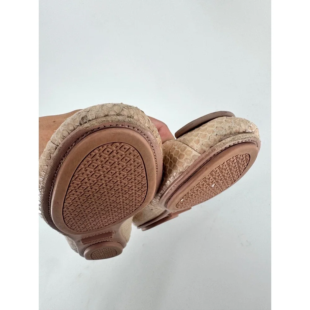 Tory Burch Minnie Travel Ballet Flats Women 6 Beige‎ Snakeskin Embossed Leather